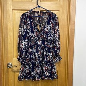 Floral blue gauzy dress size M long sleeves